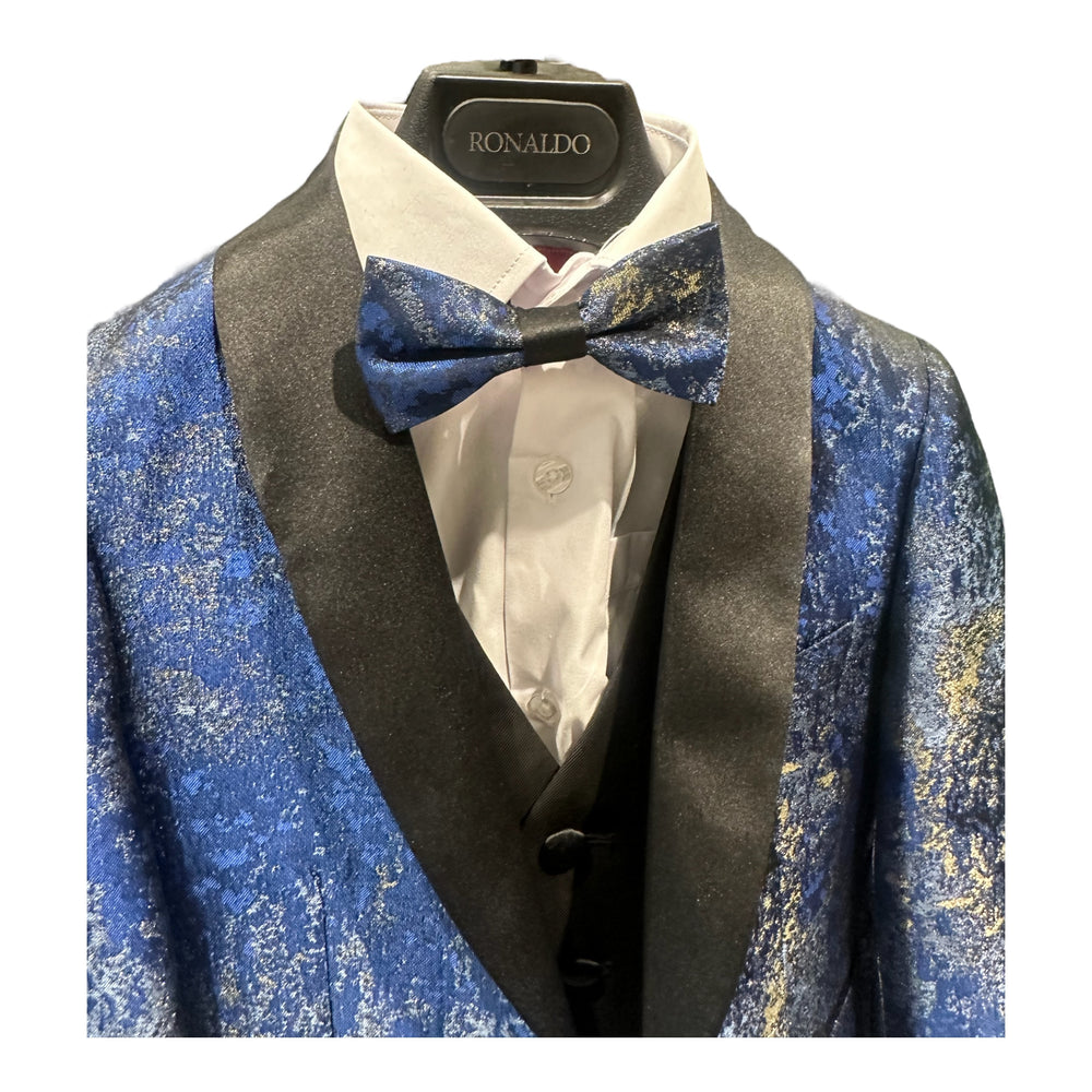 Ronaldo Designer Blue &Gold Tuxedo Suit