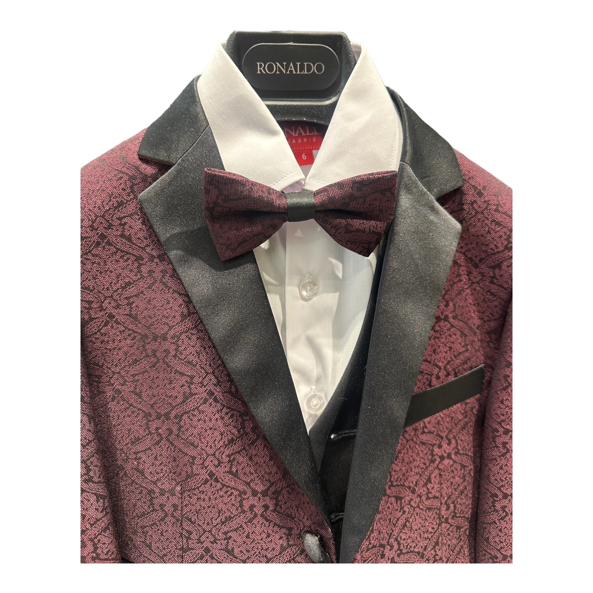 Ronaldo Designer Paisley Burgundy Tuxedo Suit