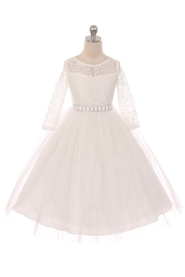 Couture Diamond design dress 3/4 lace sleeve Off White