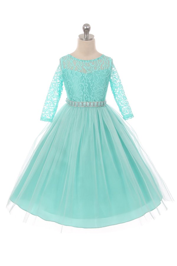 Couture Diamond design dress 3/4 lace sleeve Tiffany Blue