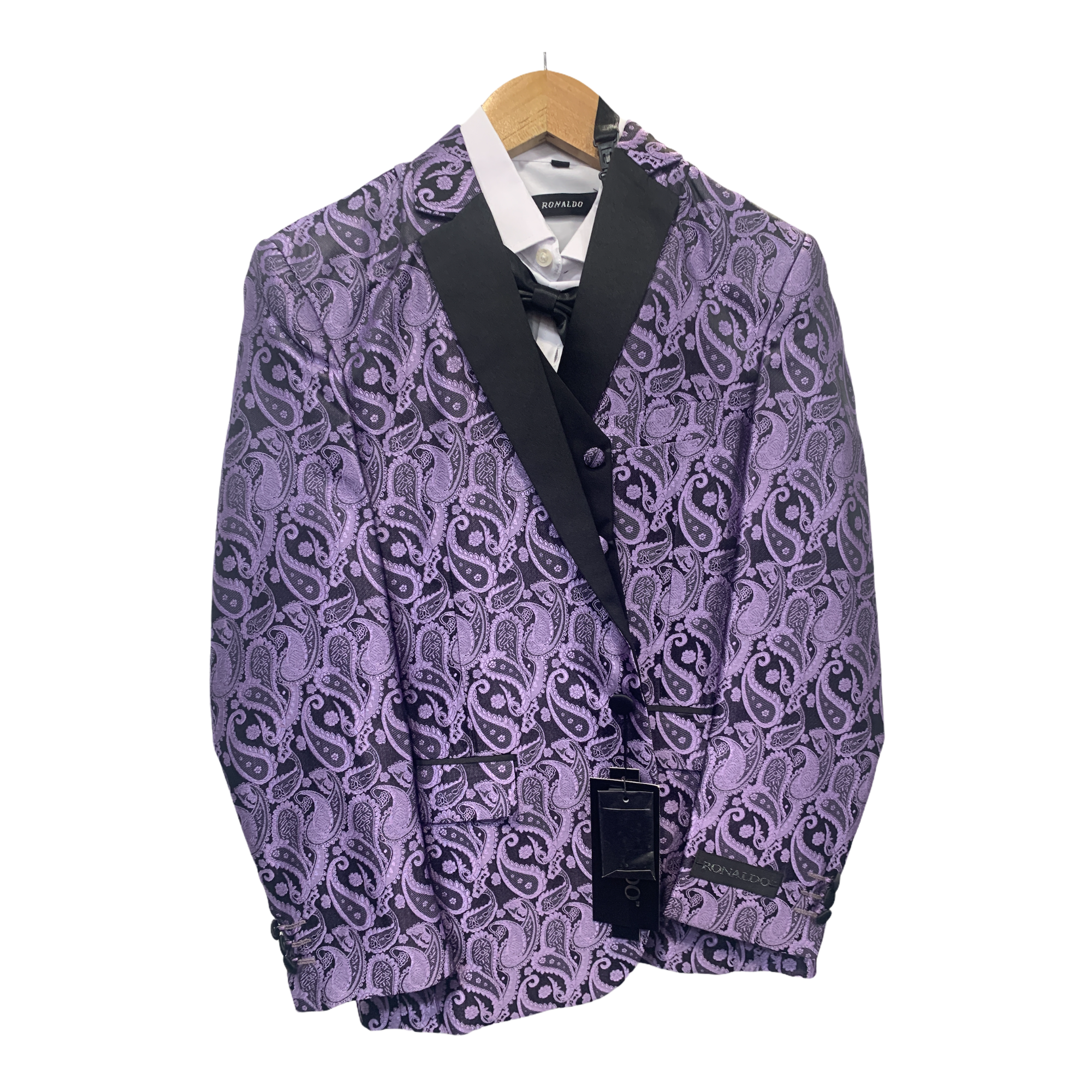 Ronaldo Purple Paisley  Designer Skinny Grad 5 pc Suit