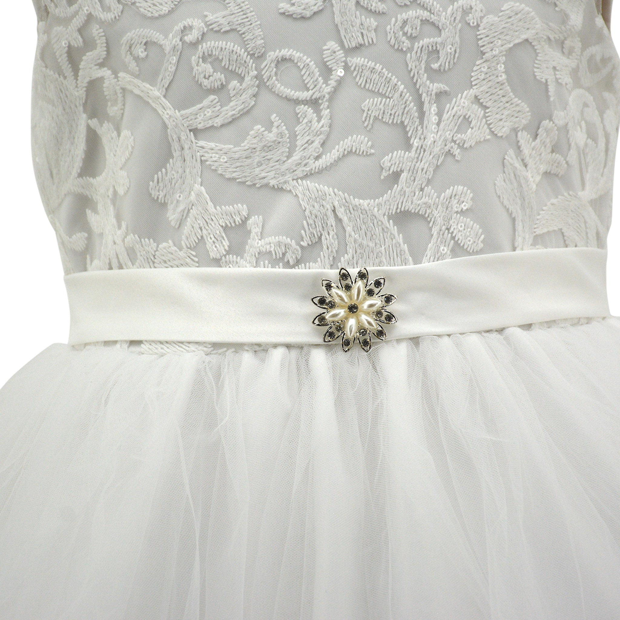 Paparazzi White Designer Flower Bud Bodice With Lace Cap Sleeve