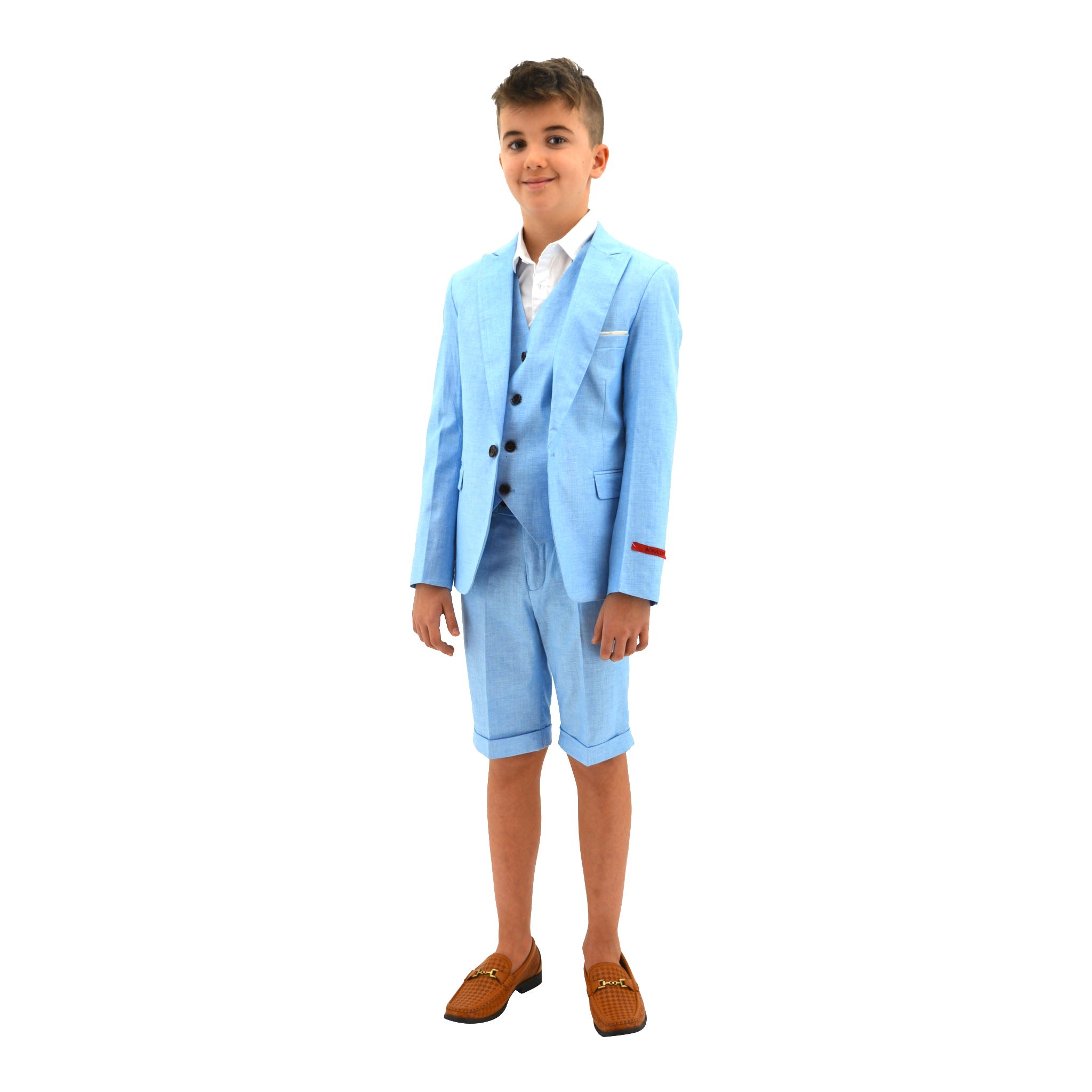 Ronaldo Sky Blue 3pc Skinny Designer Suit With Shorts