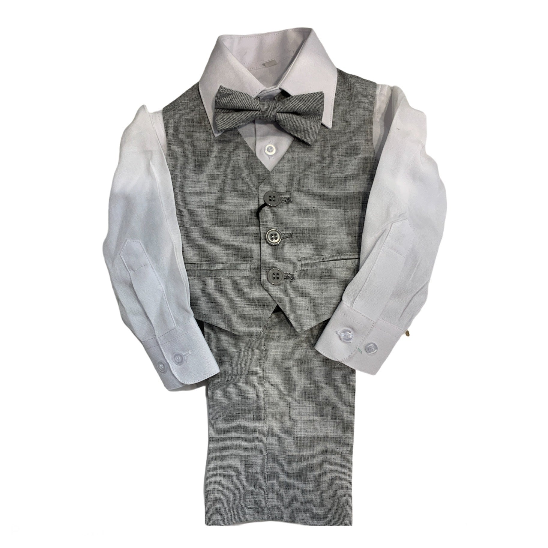 Paparazzi Slate Grey Linen Boys 4 pc Vest Set