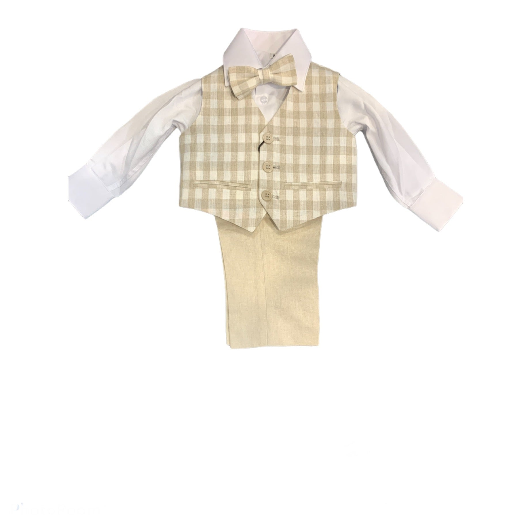 Paparazzi Sand Plaid Linen Boys 4 pc Vest Set