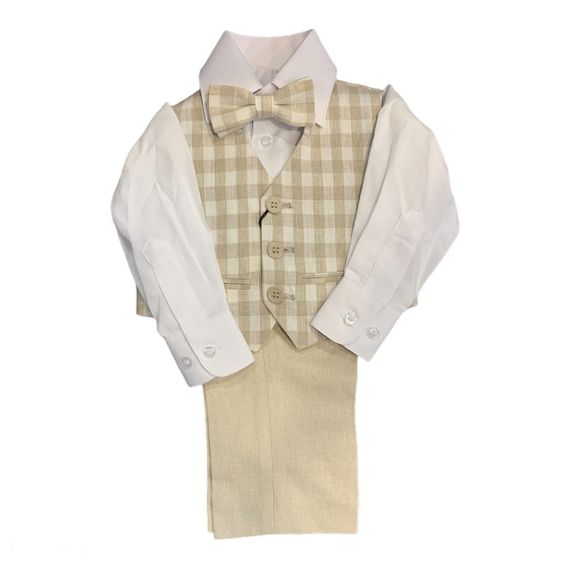 Paparazzi Sand Plaid Linen Boys 4 pc Vest Set