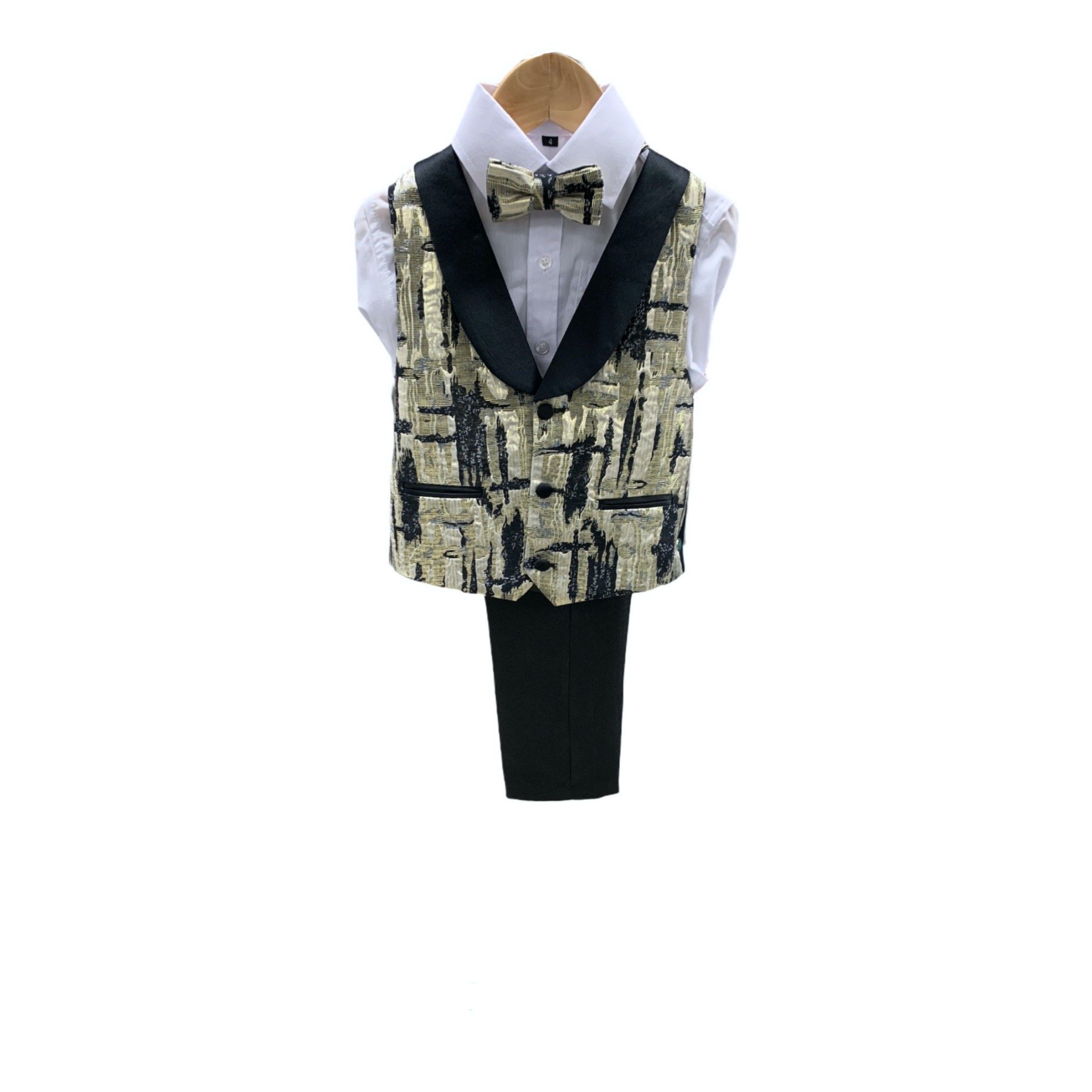 Ronaldo Black and Gold Printed Boys 4 pc Vest Set