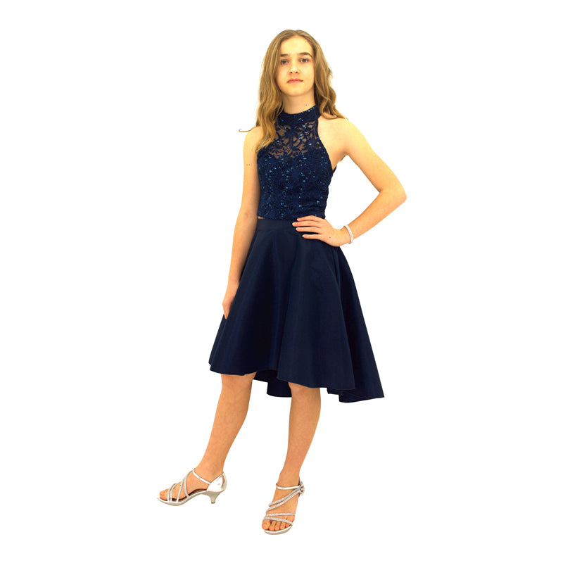 Paparazzi Couture 2 Piece Sequence High Low dress Navy