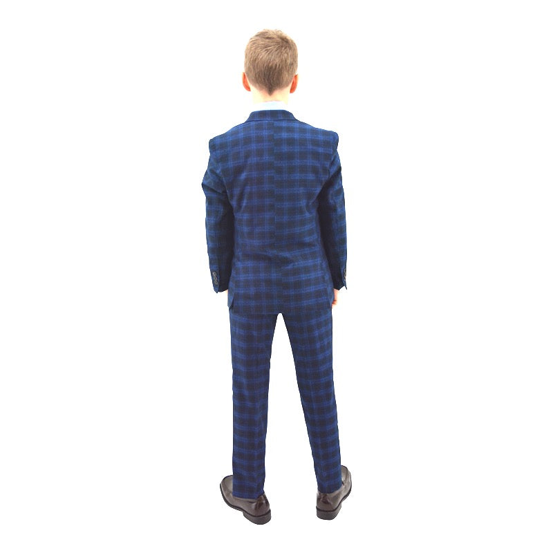 Ronaldo Black and Electric Blue Plaid Skinny Designer Slim 5 pc Suit