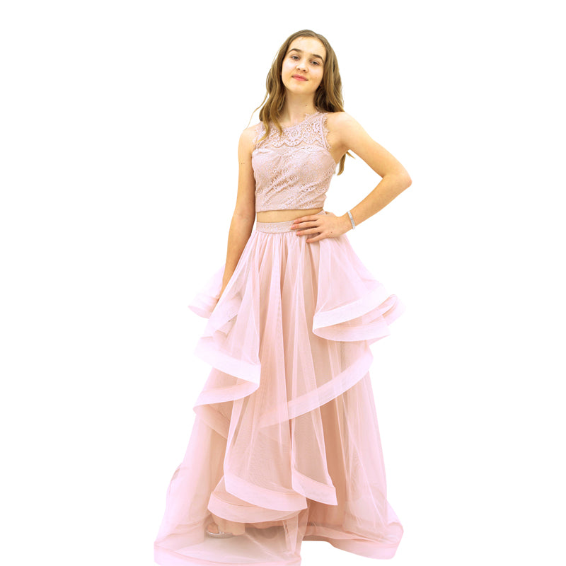 Paparazzi Couture 2 Piece Sequence Full length dress Powder Pink